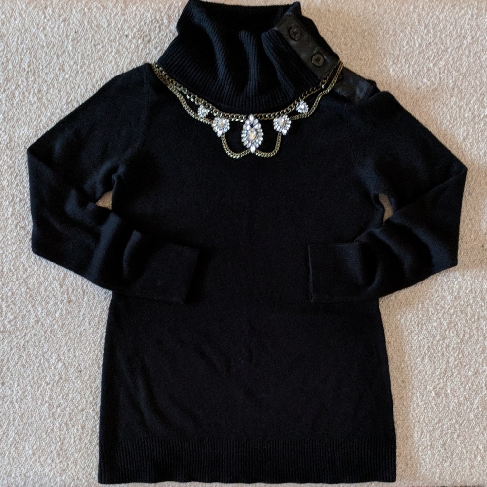 One World Cowl Neck Black Tunic Sweater, M